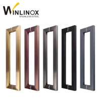 Stainless black color glass square door handle with glass